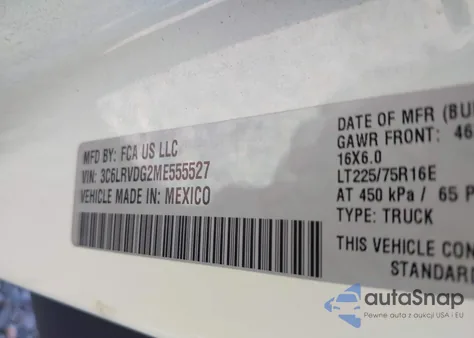 2021 Ram Promaster 2500 High Roof 159 Wb from USA, damaged, VIN 3C6LRVDG2ME555527